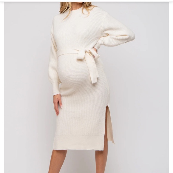 Pinkblush Dresses & Skirts - Pink Blush Ivory Side Slit Maternity Sweater Midi Dress